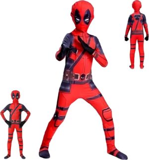 Deguisement Deadpol Enfant, Costume d'Halloween Deadpol Enfant, Jumpsuit Imprimé 3D Body Tenue, Costume Cosplay Combinaison avec Masque Pour Carnaval, Halloween, Anniversaire