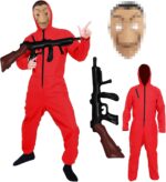 Combinaison de Voleur de Banque,Déguisement Combinaison Voleur Rouge Enfant,Combinaison Rouge à Capuche avec Masque,Halloween Enfant pour Cosplay,Combinaison de Voleur de Banque Utilisé pour Cosplay