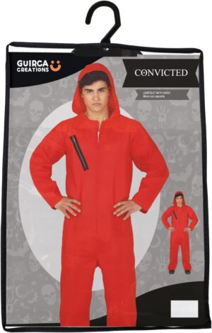 FIESTAS GUIRCA | Costume de Prisonnier et Voleur - Cagoule et Combinaison - Pour Halloween, Carnaval et Fêtes de Cinéma - Idéal pour Adolescents et Adultes - Rouge