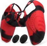 eXtremeRate PlayVital Protection Manette pour ps5 Coque,Housse Silicone avec Capuchon Joystick pour ps5 Controller Accessoire Cover Skin Antidérapante-Rouge & Noir,Édition Guardian