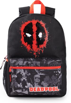 Marvel Sac à dos Deadpool Boys | Sac à dos noir et rouge avec bretelles réglables | Sac d’école de sport de bagages pratique et organisé de super-héros pour enfants | Cadeau de marchandise