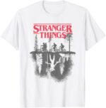 Stranger Things T-Shirt Officiel Logo de la Forêt, Unisex Adulte, Blanc, Taille S