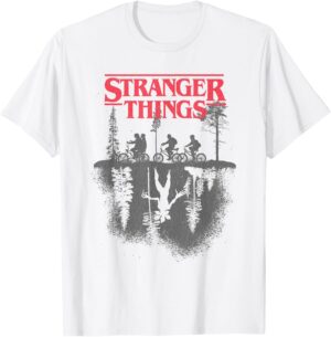Stranger Things T-Shirt Officiel Logo de la Forêt, Unisex Adulte, Blanc, Taille S