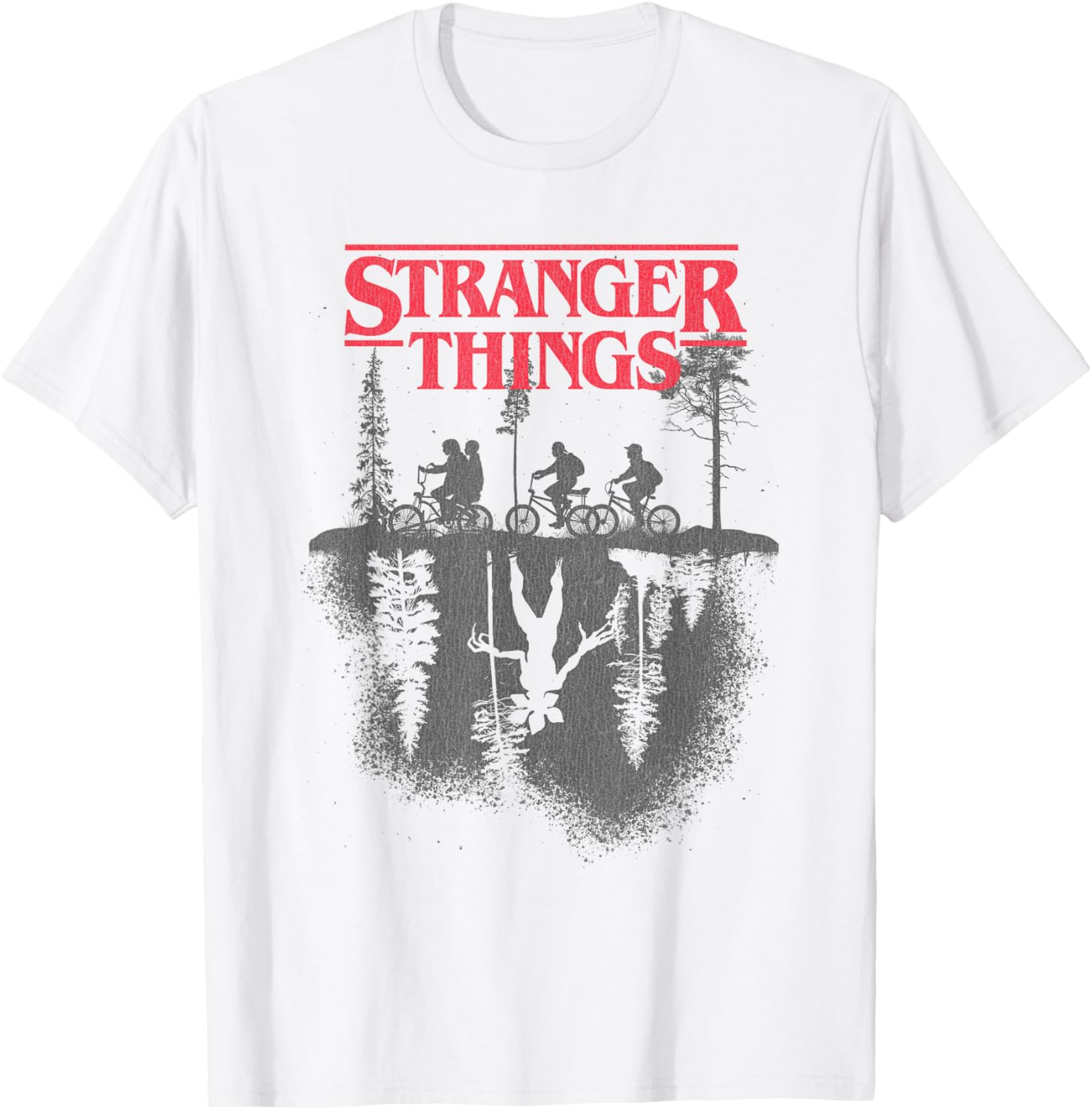 Stranger Things T-Shirt Officiel Logo de la Forêt, Unisex Adulte, Blanc, Taille S