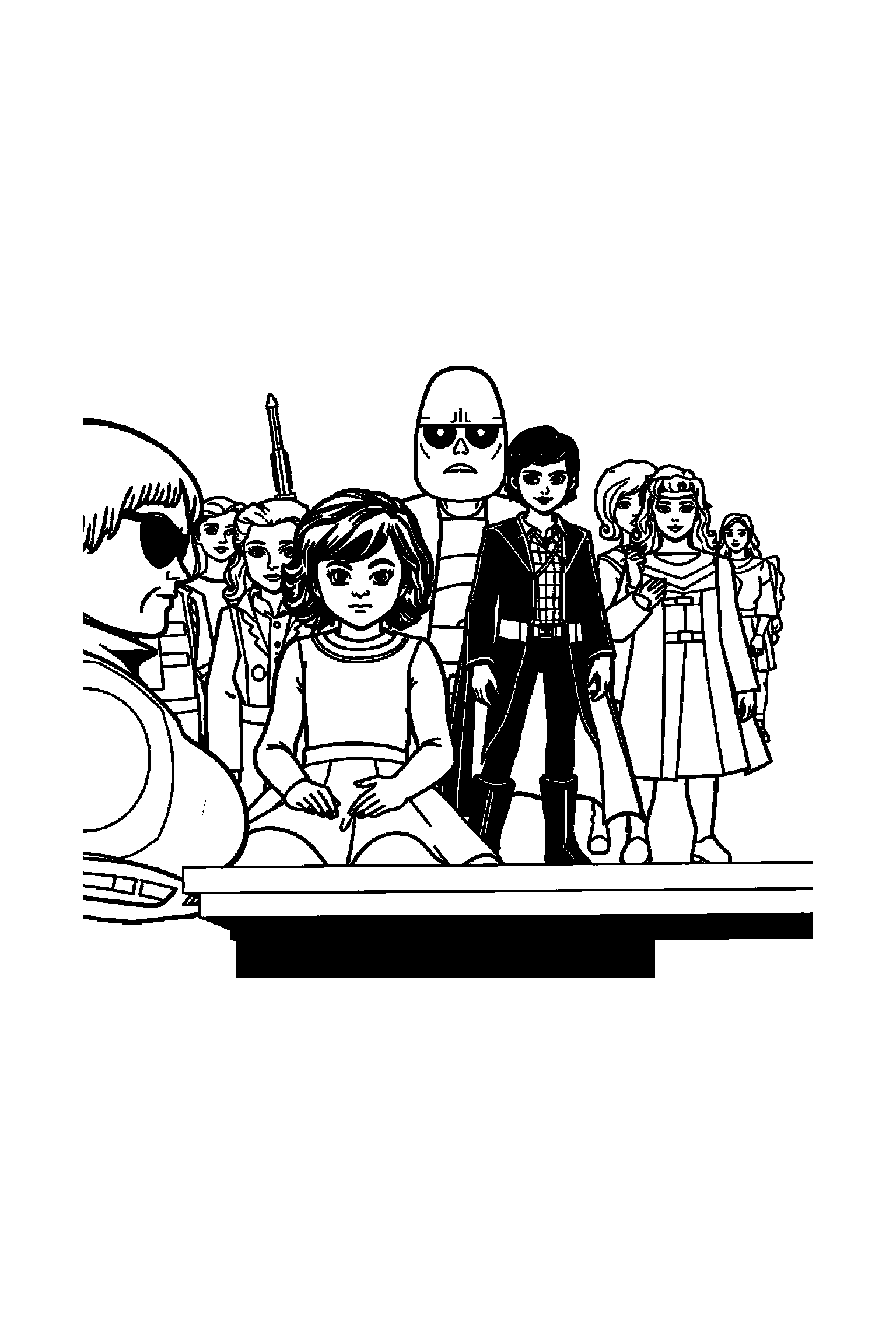Coloriage Séries TV gratuit à imprimer - une équipe de héros devant une lampe Coloriage Séries TV gratuit à imprimer : une équipe de héros devant une lampe