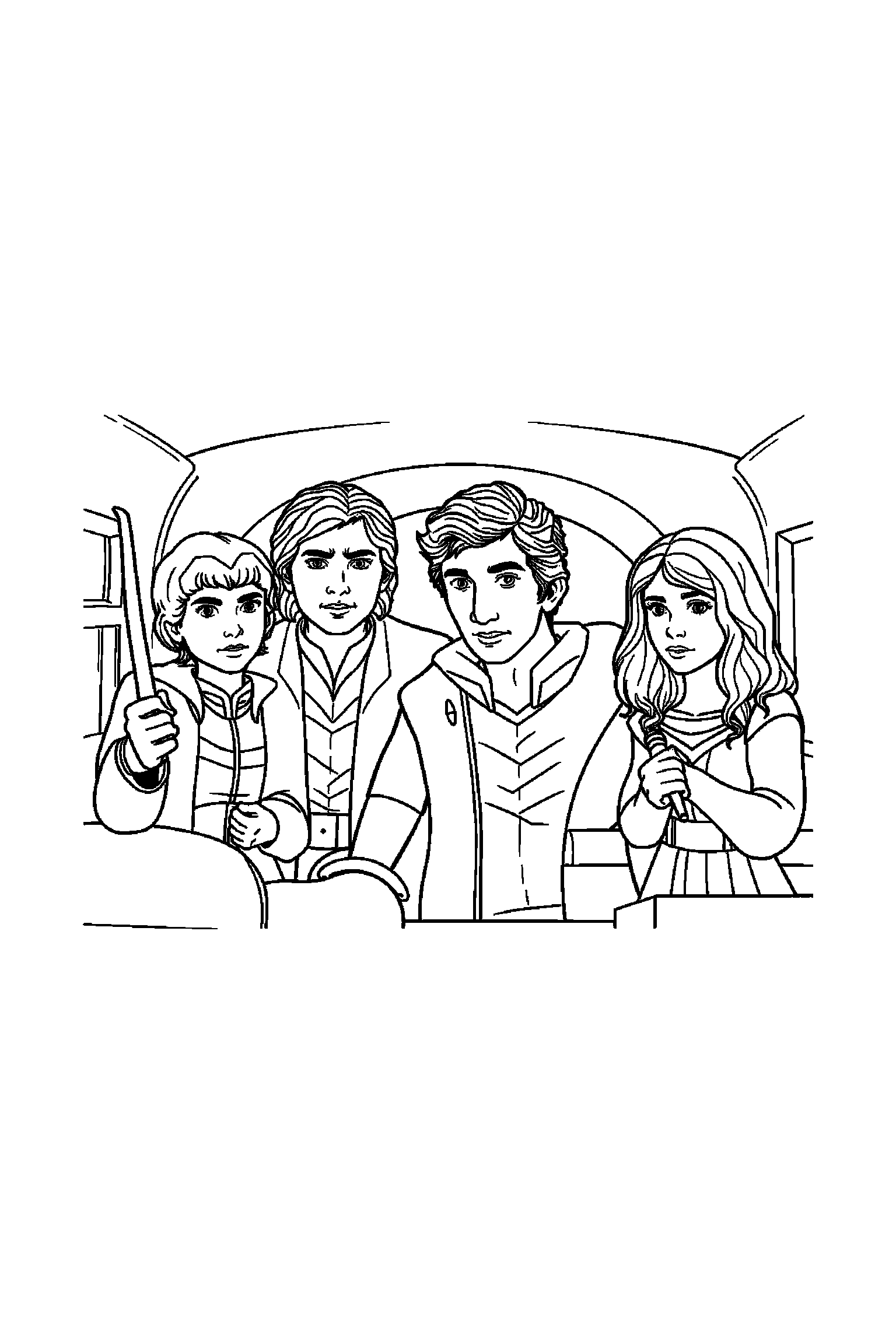 Coloriage Séries TV gratuit à imprimer - une équipe de héros tenant une fleur Coloriage Séries TV gratuit à imprimer : une équipe de héros tenant une fleur