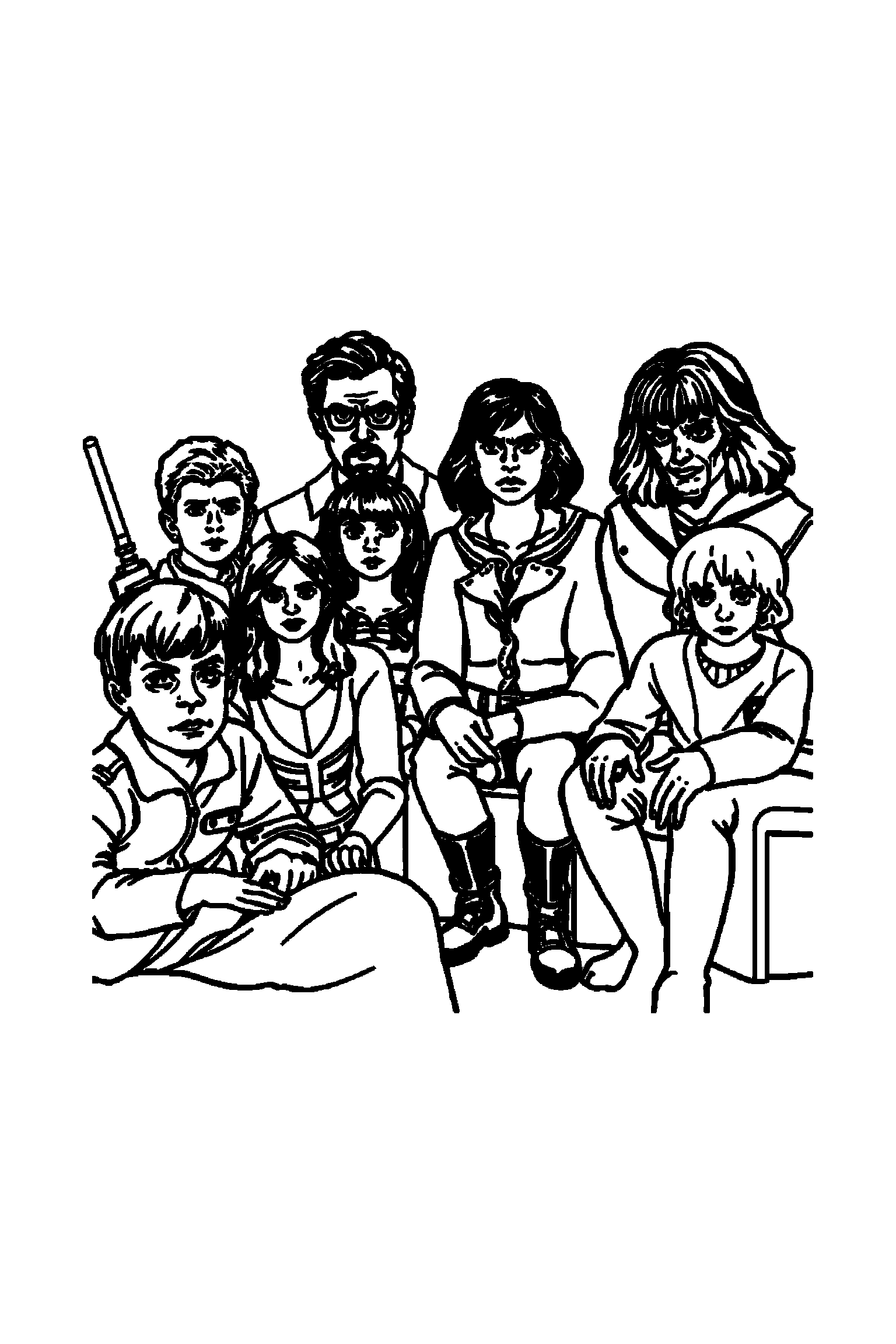 Coloriage Séries TV gratuit à imprimer - un aventurier au centre avec lumières en arrière-plan Coloriage Séries TV gratuit à imprimer : un aventurier au centre avec lumières en arrière-plan