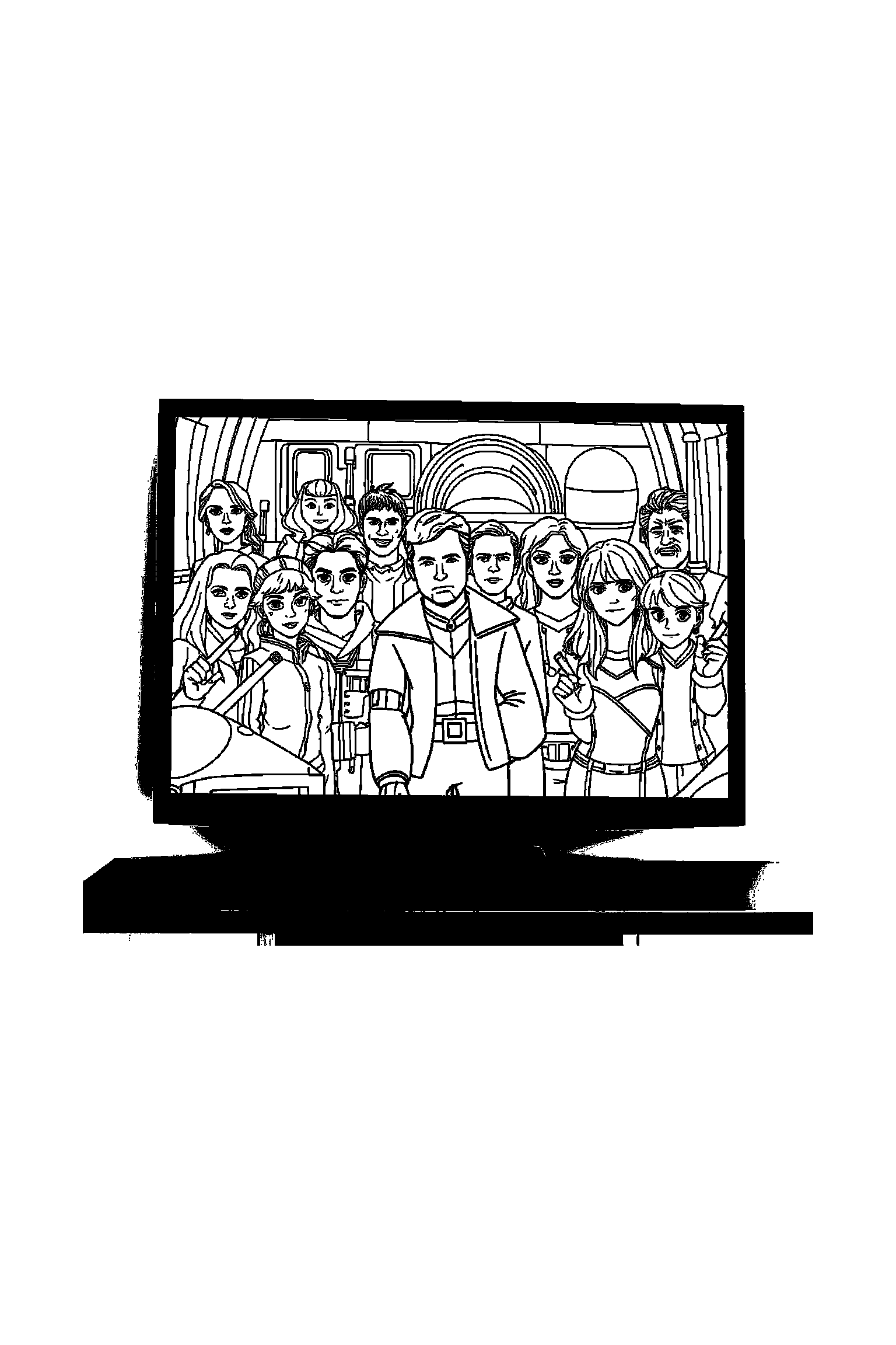 Coloriage Séries TV gratuit à imprimer - un duo d'amis avec un décor d'arrière-plan Coloriage Séries TV gratuit à imprimer : un duo d'amis avec un décor d'arrière-plan