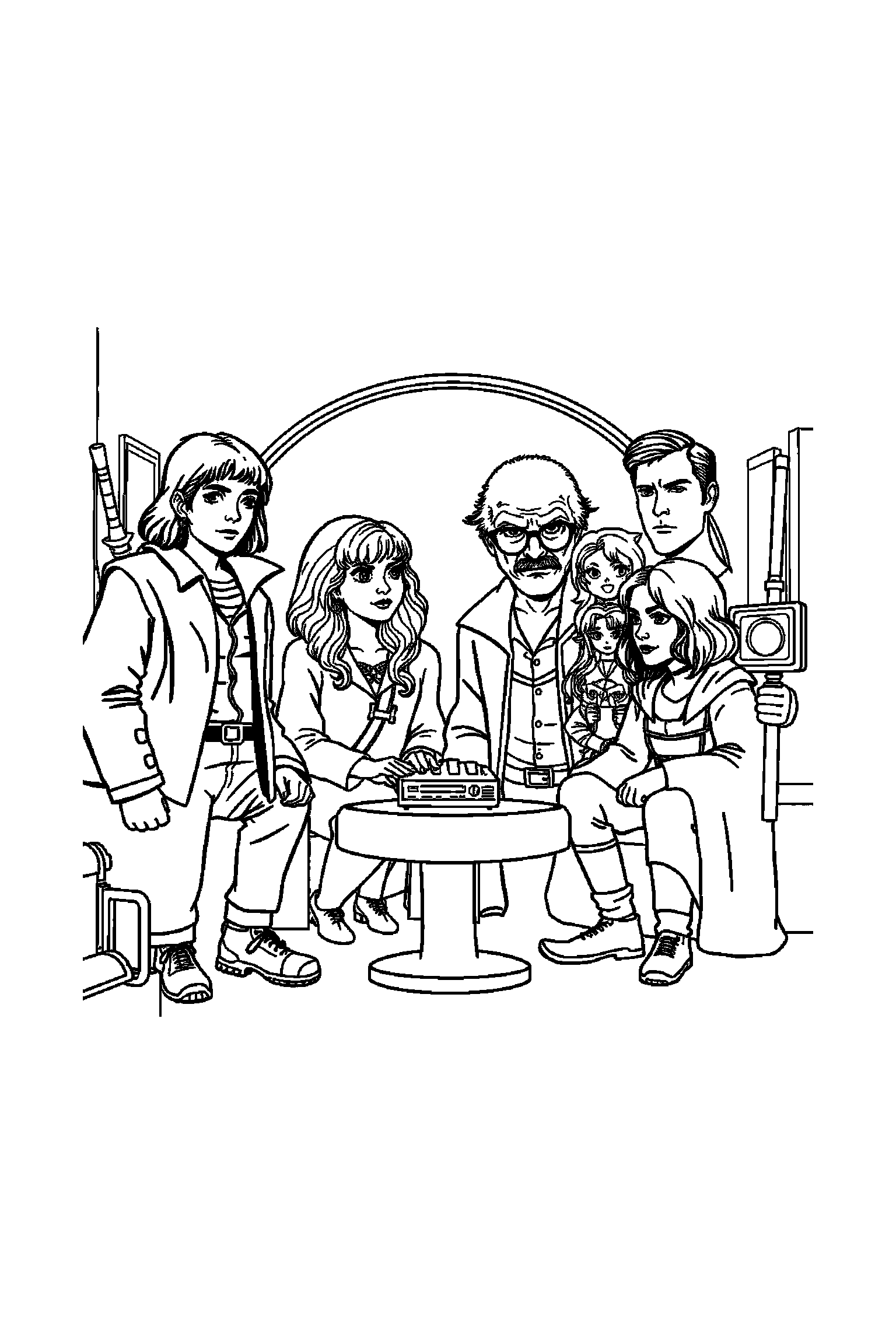 Coloriage Séries TV gratuit à imprimer - une équipe de héros avec deux accessoires à colorier Coloriage Séries TV gratuit à imprimer : une équipe de héros avec deux accessoires à colorier