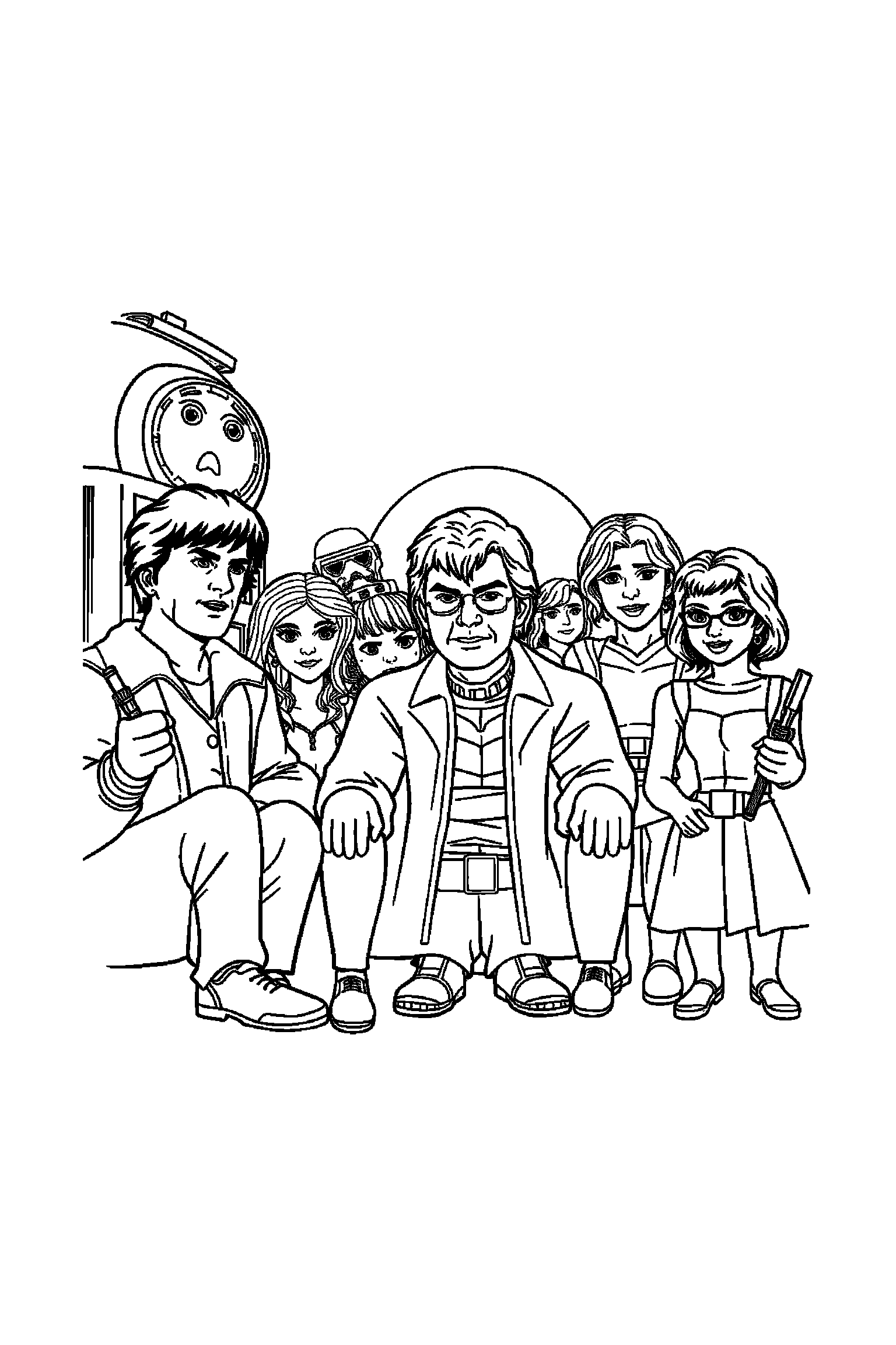 Coloriage Séries TV gratuit à imprimer - un aventurier entouré par des motifs lumières Coloriage Séries TV gratuit à imprimer : un aventurier entouré par des motifs lumières