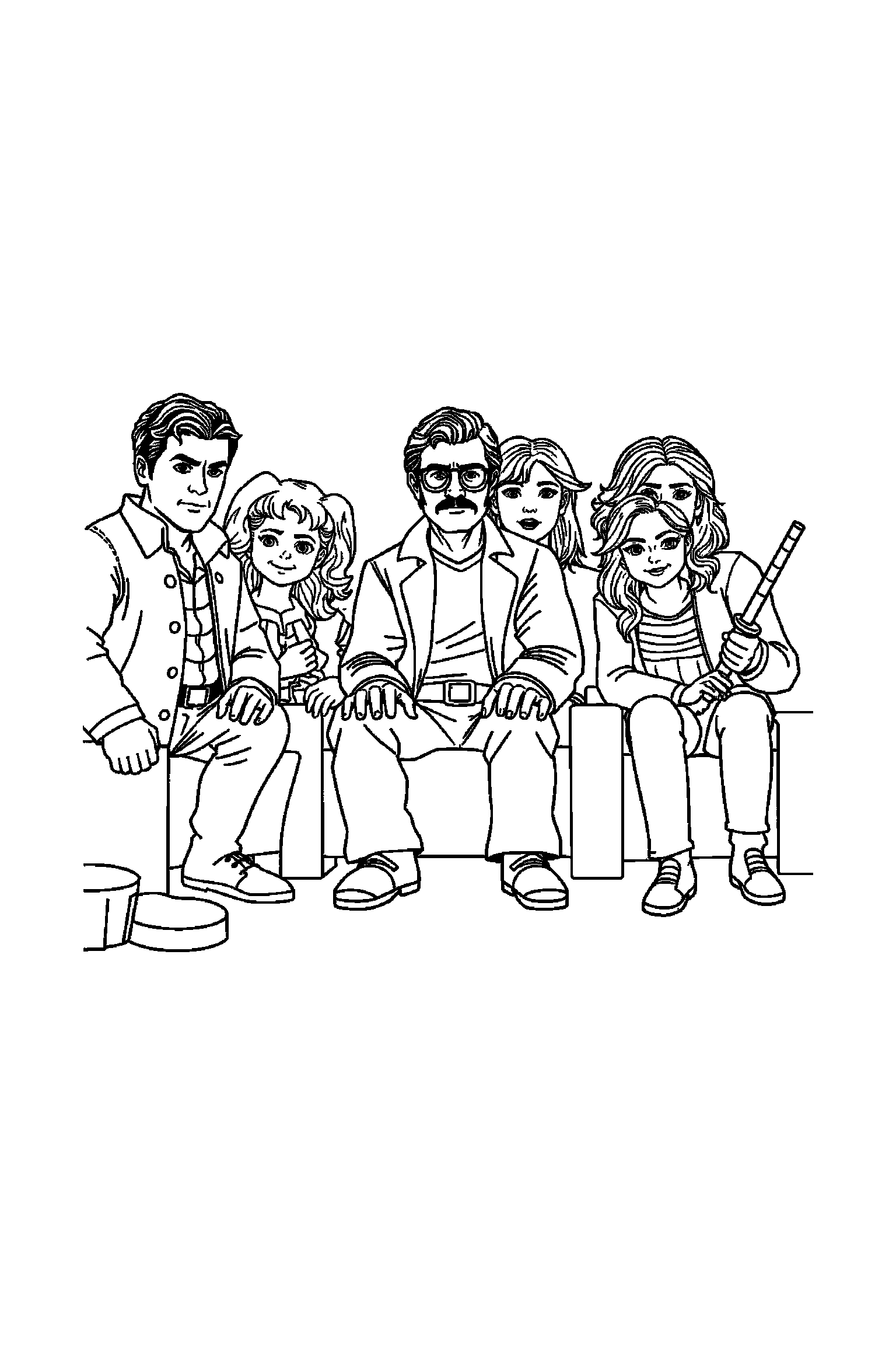 Coloriage Séries TV gratuit à imprimer - une équipe de héros dans une scène joyeuse Coloriage Séries TV gratuit à imprimer : une équipe de héros dans une scène joyeuse