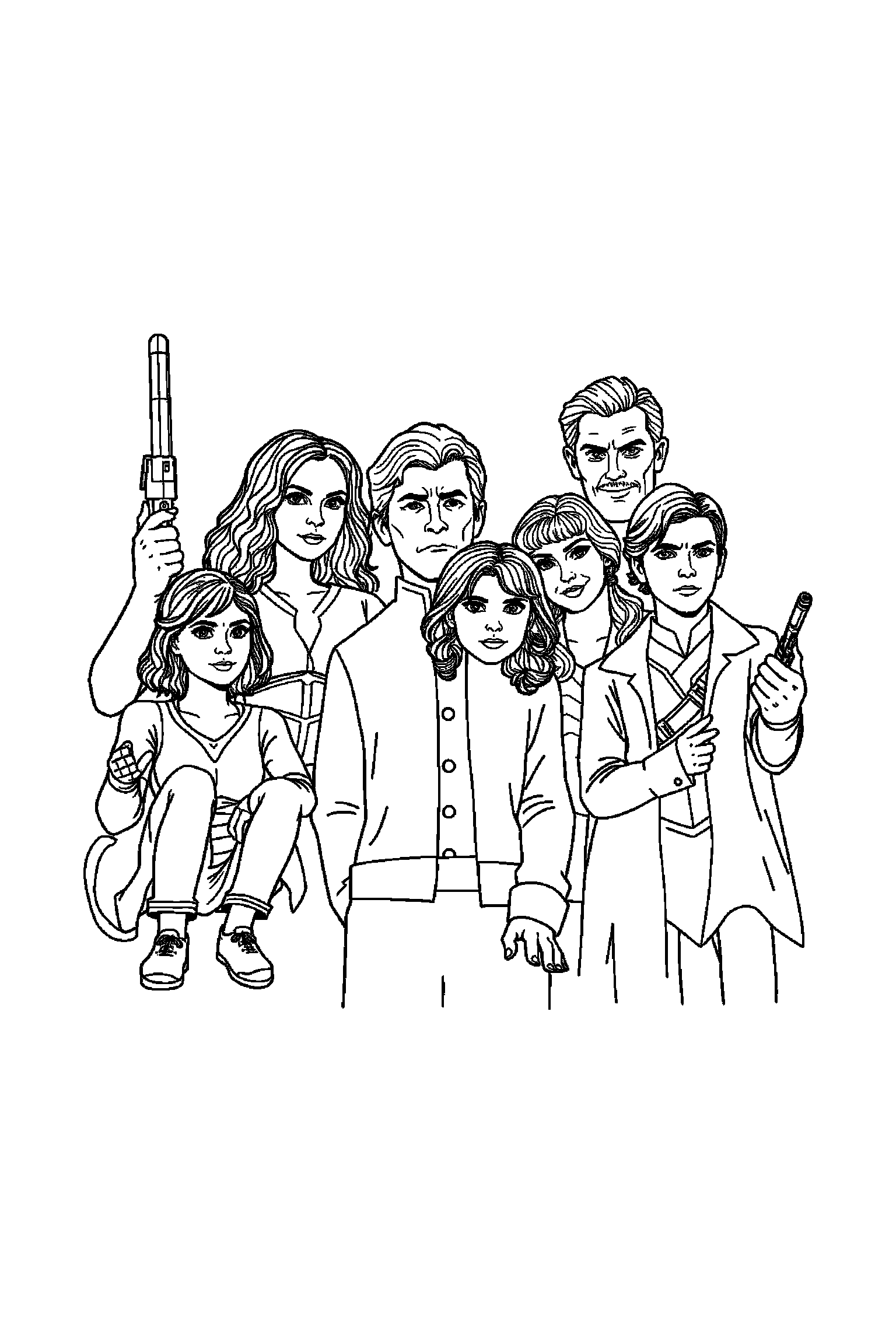 Coloriage Séries TV gratuit à imprimer - une enquêtrice entouré par des motifs cadres et de petits objets Coloriage Séries TV gratuit à imprimer : une enquêtrice entouré par des motifs cadres et de petits objets