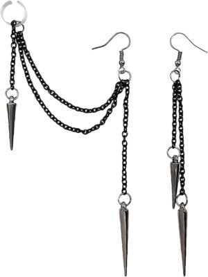 Boucles d'oreilles Harley Quinn gothiques à chaîne pentagramme noire LED