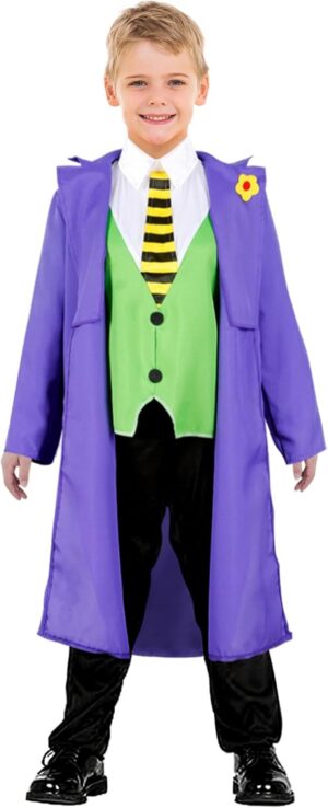 Déguisement enfant Halloween Evil Clown violet, ensemble complet S 4-6 ans