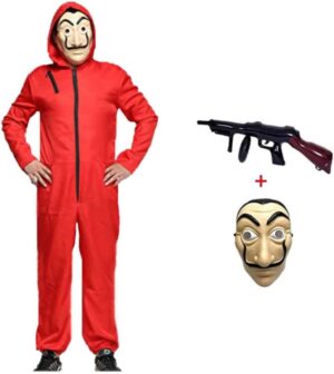 Déguisement Casa de papel rouge de voleur de banque avec masque et capuche
