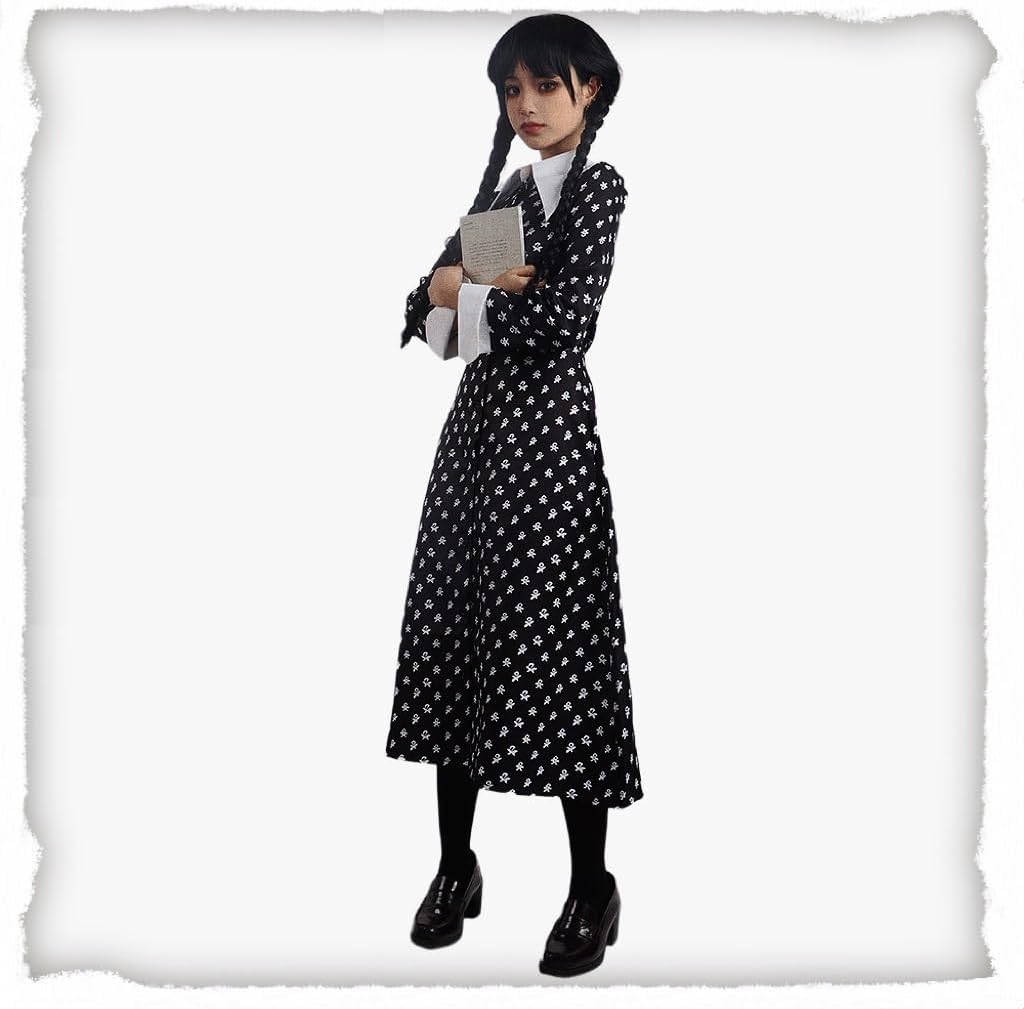 Robe Wednesday Addams noire avec col blanc et Things, tailles 130 et 150 – Image 3