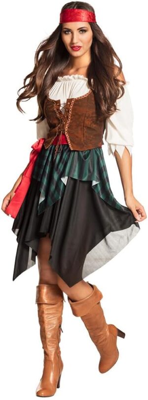 Costume Pirate Storm Boland femme avec jupe, corsage et bandana style Sparrow