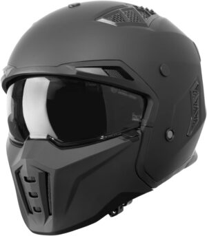 Casque jet VINZ Shuto noir mat avec visière solaire et mentonnière amovible