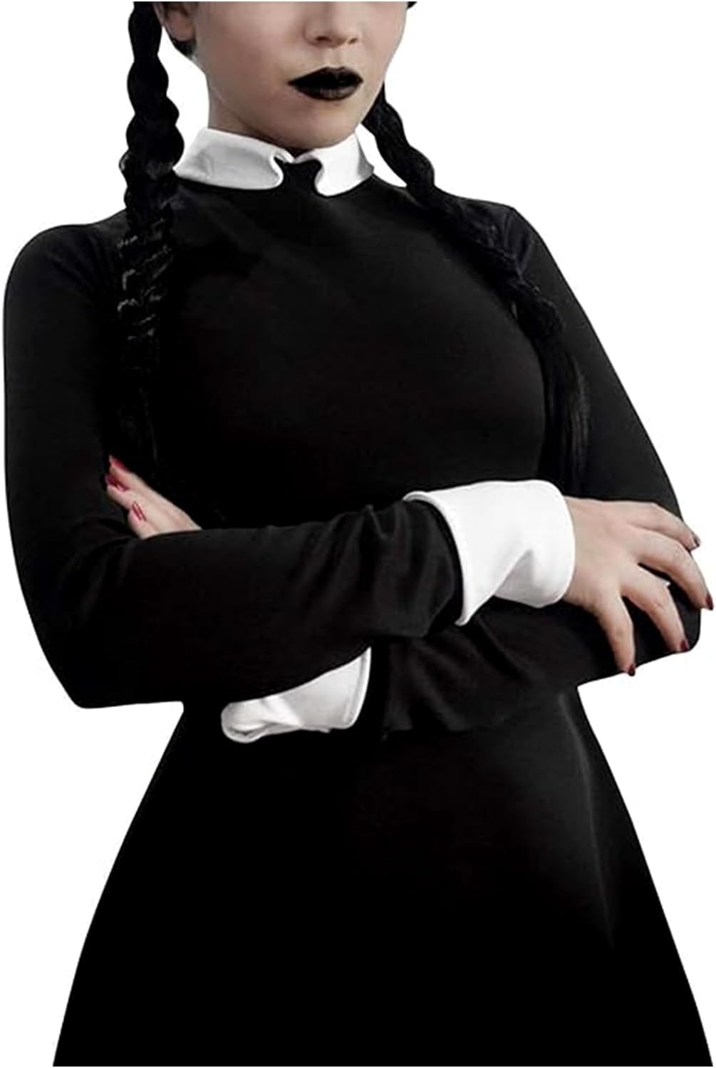 Robe noire Harley Quinn femme avec bas noirs et collier, taille L – Image 4