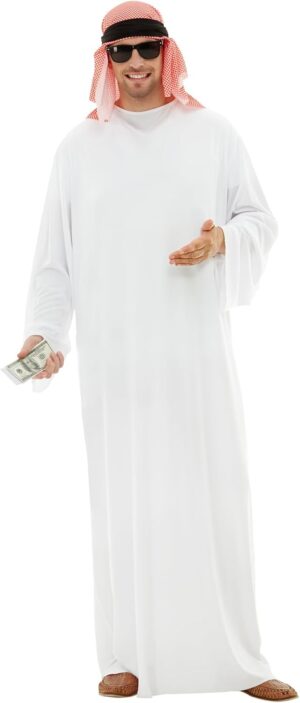 Déguisement de cheikh arabe pour homme avec tunique et foulard, taille M