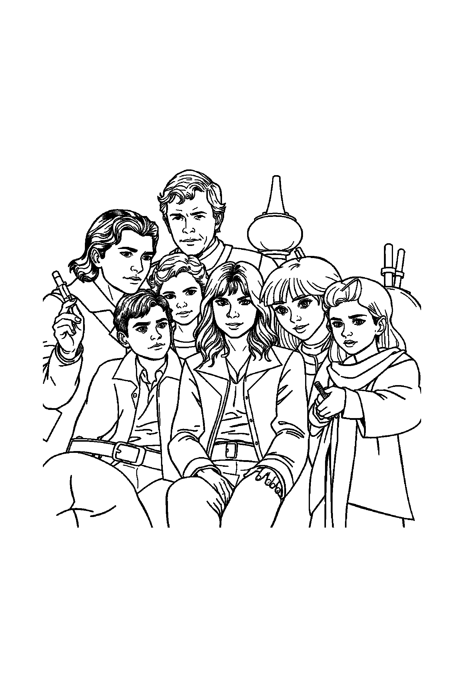 Coloriage Séries TV gratuit à imprimer - scène verticale détaillée avec un duo d'amis et une caméra Coloriage Séries TV gratuit à imprimer : scène verticale détaillée avec un duo d'amis et une caméra