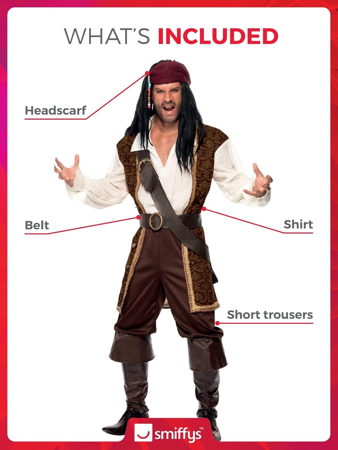 Costume pirate de haute mer Smiffys marron avec baudrier et foulard – Image 4