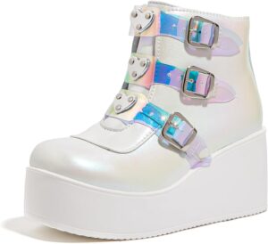 Bottines Harley Quinn à plateforme épaisse, talon 7.8 cm et zip intérieur