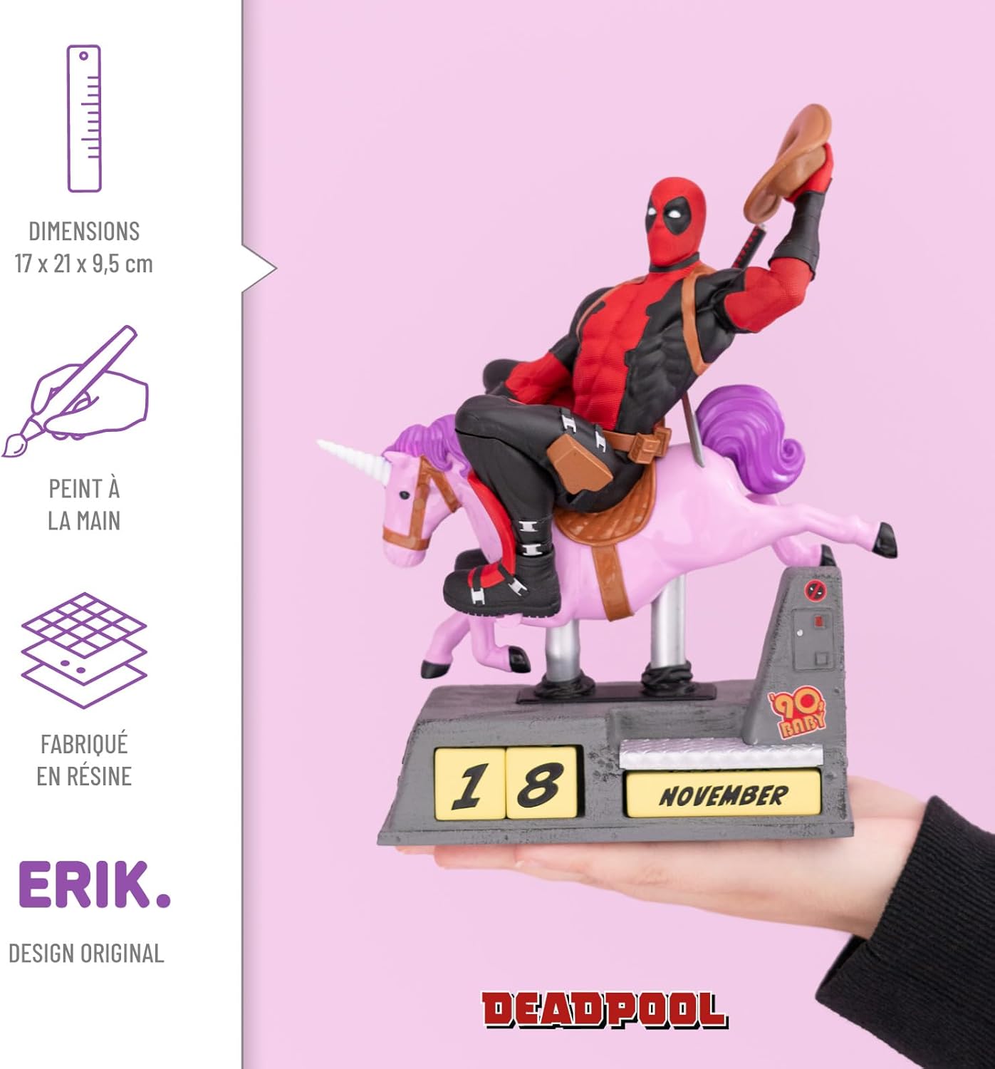 Calendrier perpétuel Deadpool Marvel en résine peinte à la main – Image 2