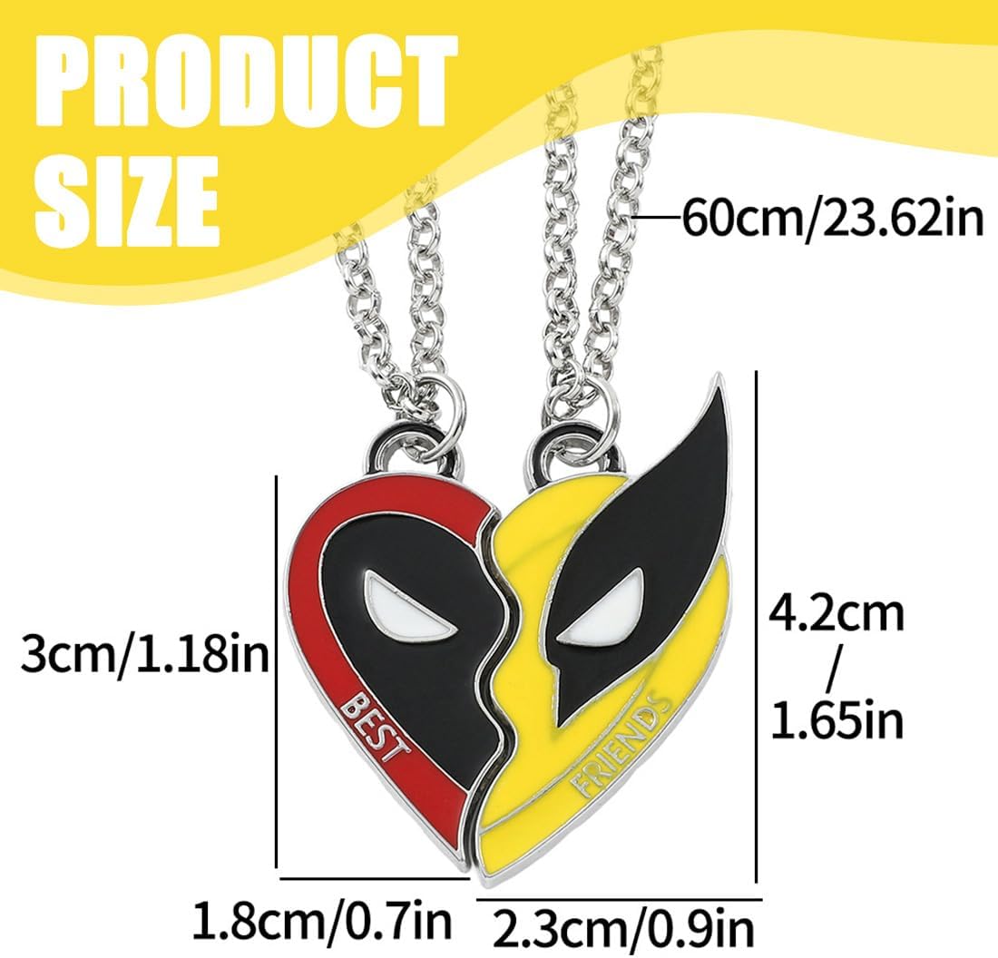 Paire de colliers Deadpool et Wolverine à pendentifs masque 60 cm – Image 2