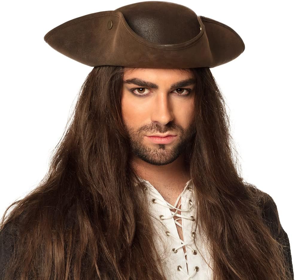Chapeau pirate Charles tricorne marron en similicuir Boland – Image 2