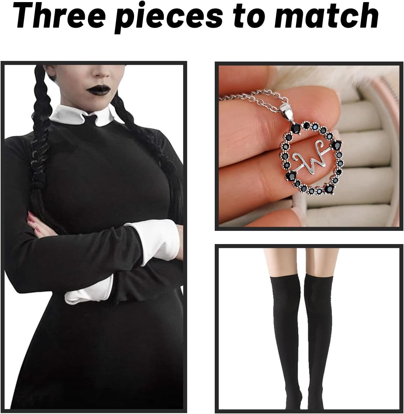 Robe noire Harley Quinn femme avec bas noirs et collier, taille L – Image 2