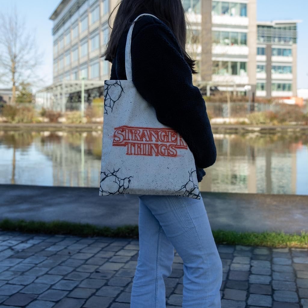 Sac tote bag Stranger Things Upside Down blanc à longues poignées – Image 3
