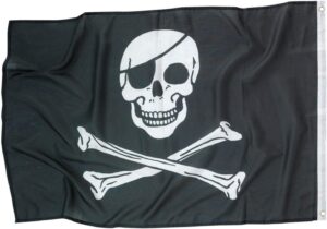 Drapeau pirate en tissu noir avec crâne blanc 92 x 60 cm