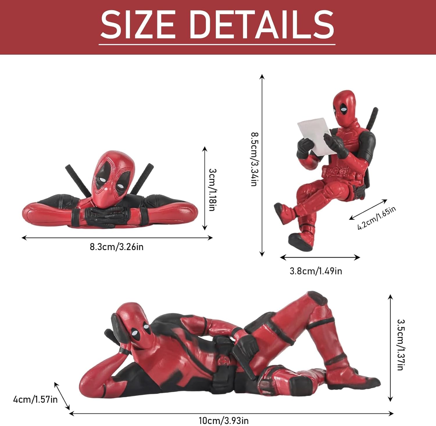 Lot de 3 figurines Deadpool en PVC pour rétroviseur et intérieur de voiture – Image 2