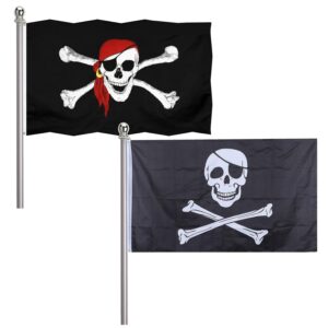 Drapeau Pirate des Caraïbes à crâne corsaire avec écharpe rouge, 2 pièces