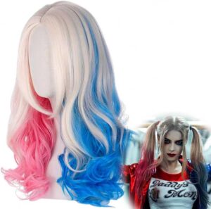 Perruque Harley Quinn rose et bleu pour cosplay d’Halloween