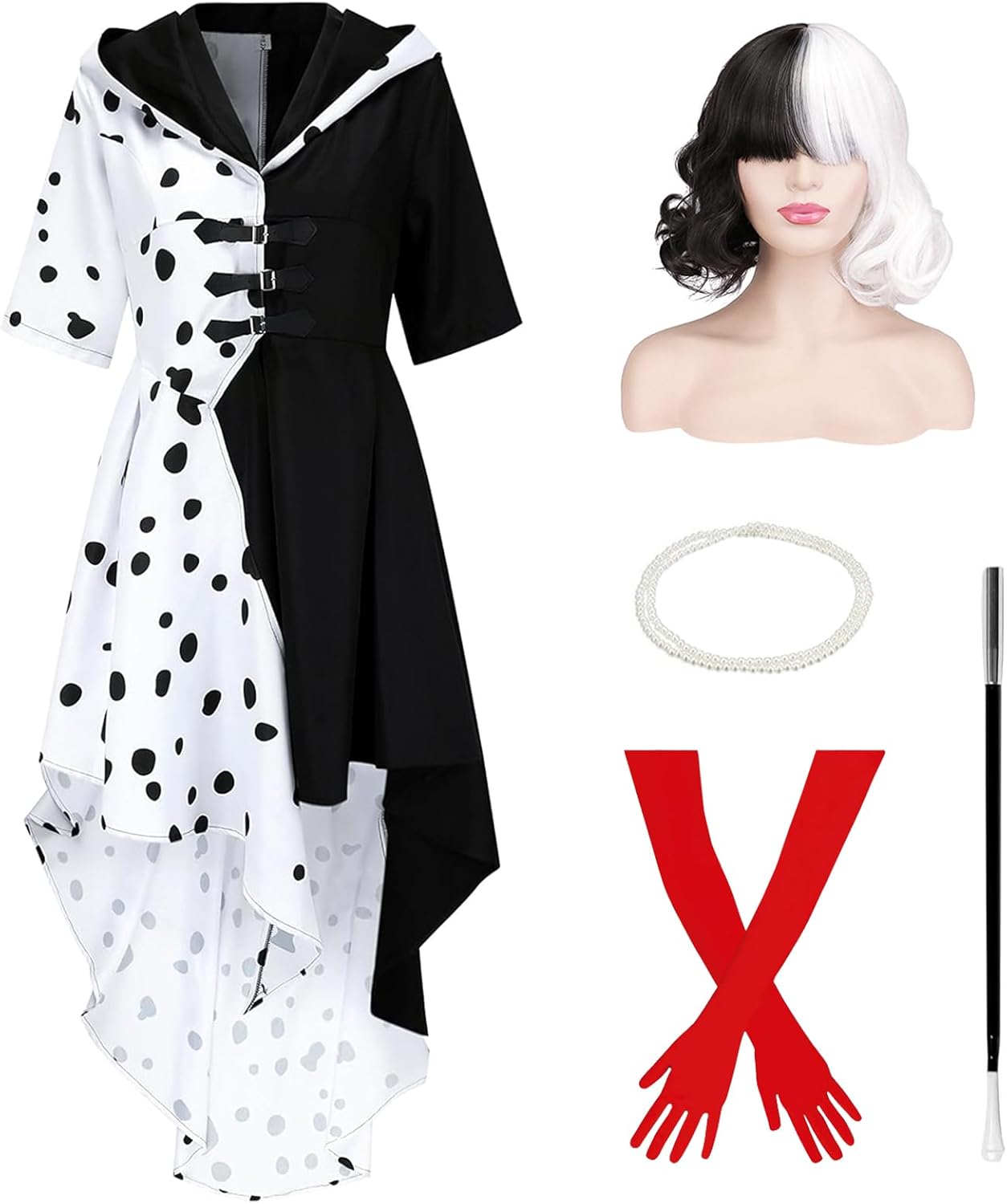 Costume femme Cruella De Vil avec perruque et accessoires