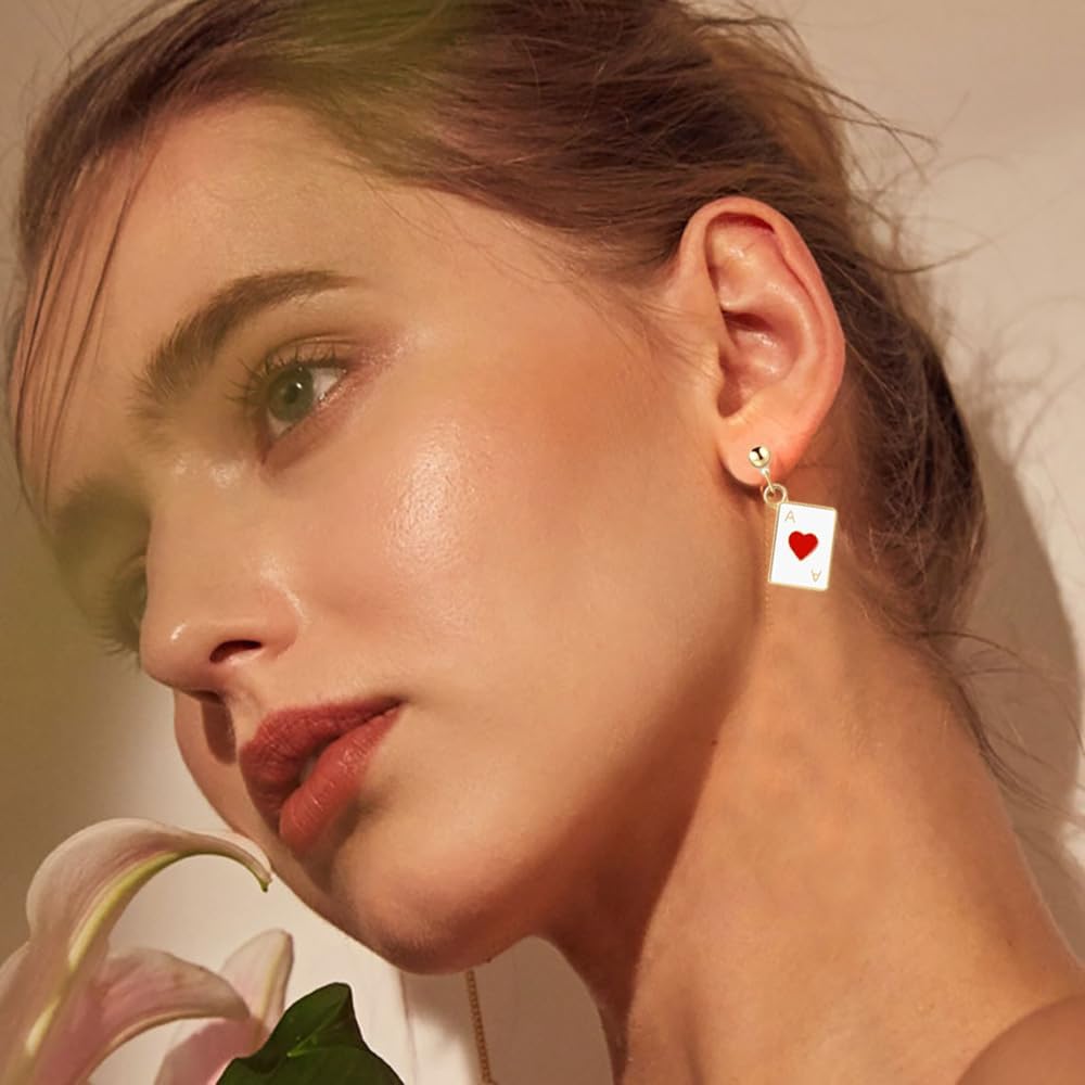 Boucles d'oreilles cartes à jouer plaqué or motif poker – Image 3