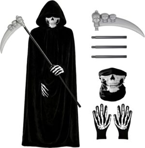 Déguisement The Walking Dead Faucheuse homme avec cape noire et masque de crâne