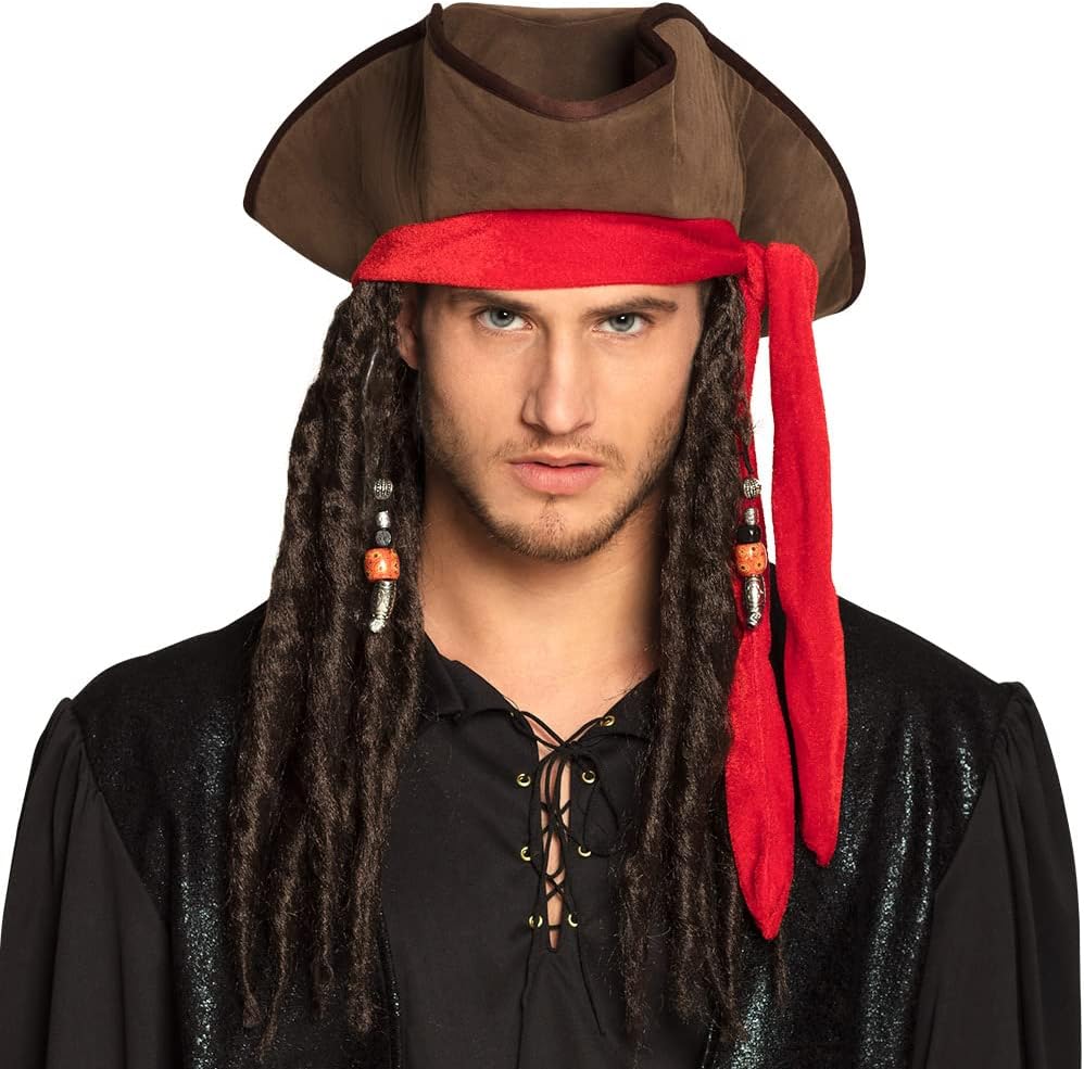 Chapeau pirate marron Capitaine Jack Boland avec tresses – Image 2