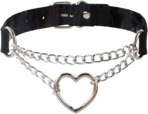 Collier ras du cou Harley Quinn et Joker en cœur, réglable en cuir PU argenté