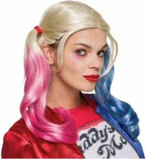 Perruque Harley Quinn Suicide Squad pour adulte, blond, bleu et rose