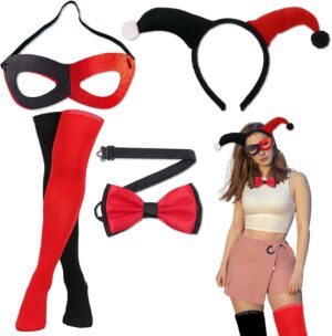 Accessoires de déguisement Harley Quinn rouge et noir pour femme et fille