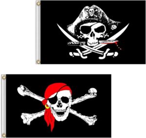Lot de 2 drapeaux pirates rouges tête de mort 60 x 90