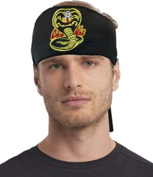 Bandeau noir satiné Cobra Kai Karate Kid avec patch Cobra