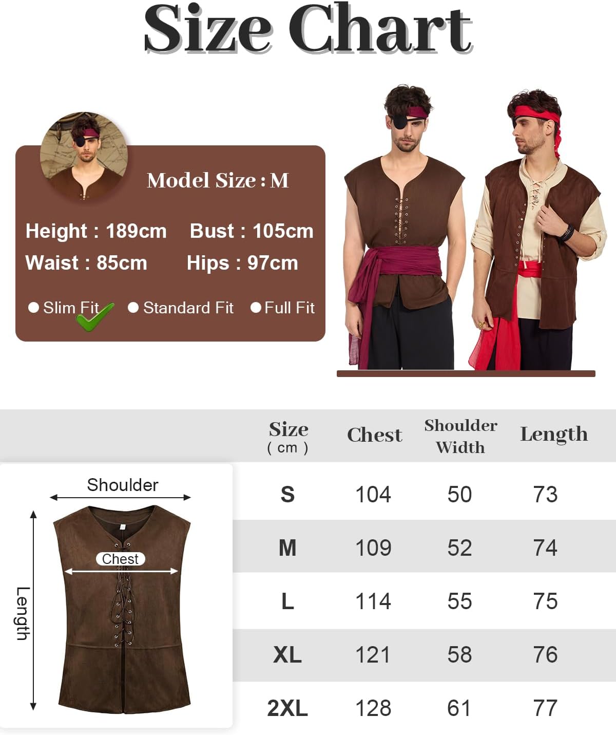 Costume de pirate homme style Renaissance avec gilet rétro et accessoires – Image 6
