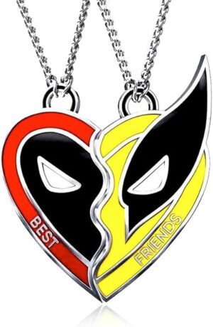 Paire de colliers Deadpool et Wolverine à pendentifs masque 60 cm