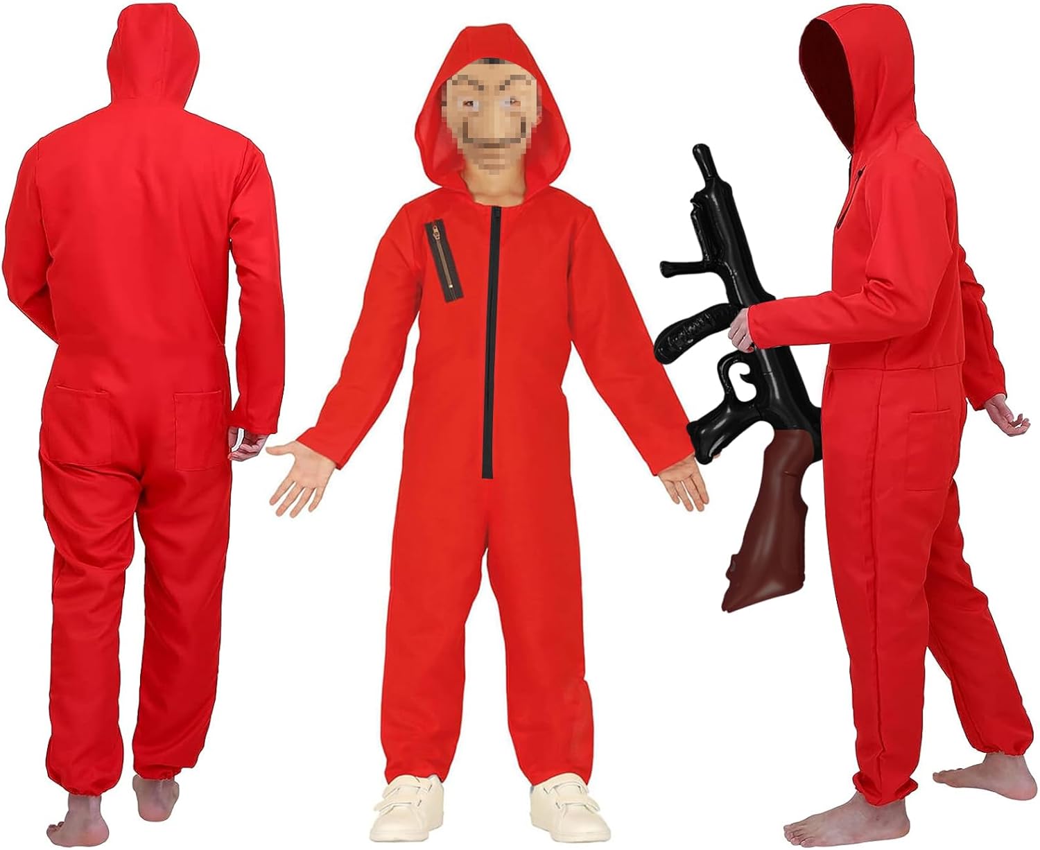 Combinaison rouge à capuche Casa de papel enfant avec masque – Image 4