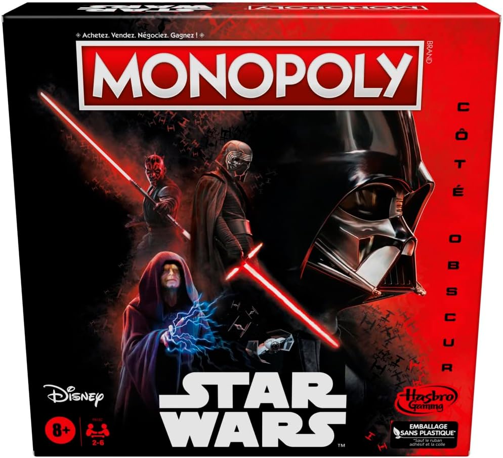 Monopoly Disney Star Wars côté obscur avec 6 pions en zinc et Dark Vador