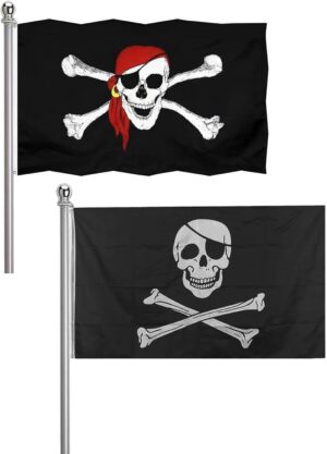 Lot de 2 drapeaux Pirate des Caraïbes avec bandana 30 x 45 cm